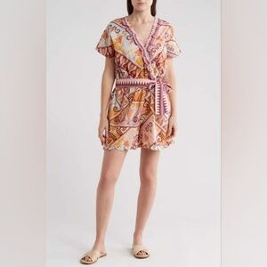 INDUSTRY REPUBLIC CLOTHING Geometric Cotton Romper, Medium, AZTEC MULTI